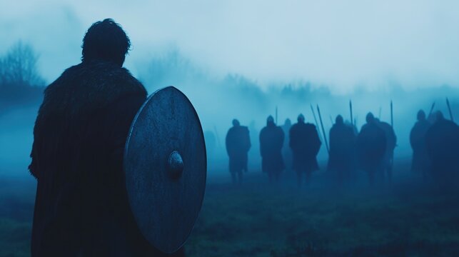 receding. A vast array of identical shields receding into mist at dawn. event programs, museum guides, designed for cultural heritage projects and event programs.