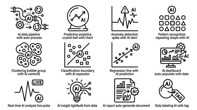 Artificial Intelligence Machine Learning Icon Set.