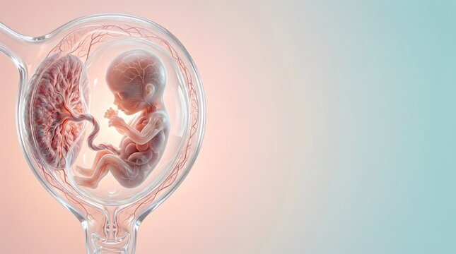 Transparent Fetal Anatomy Showing Developing Internal Organs Medical Illustration