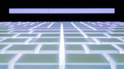 Obraz premium Glowing laptop keyboard with an empty search bar on a luminous monitor, featuring sharp illuminated keys and a clean technical mood for ai and coding concepts