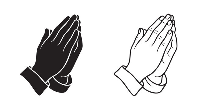 black vector bundle icon of praying hands gesture concept