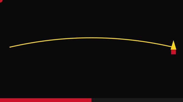 Minimalist animated yellow arching line with red target for business presentations and data visualization animation 4k
