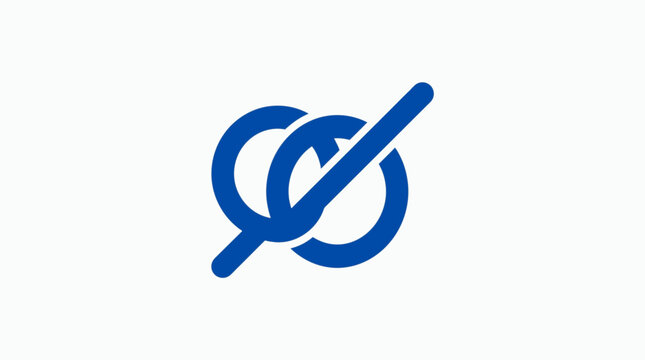 Blue interlocking circles with diagonal slash through them.