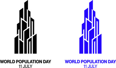 Fototapeta premium World population day graphic cityscape building abstract design black and blue