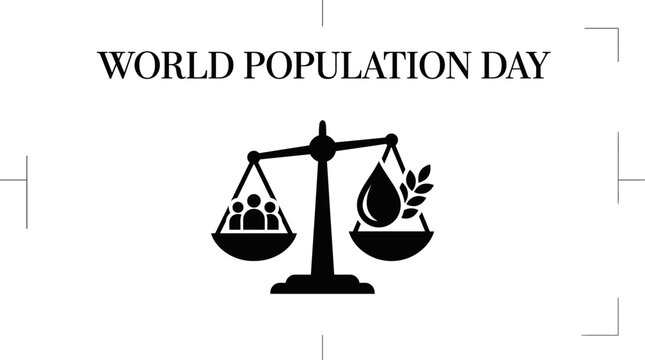 World population day concept balancing people and resources illustration