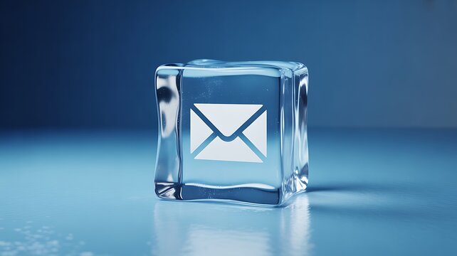 Email icon inside ice cube cold communication message concept with minimal design
