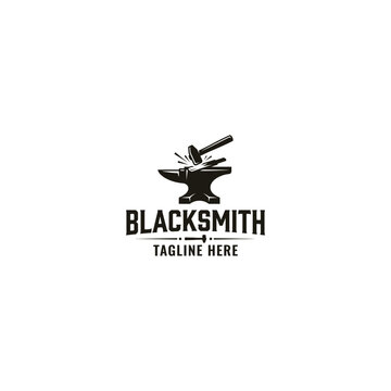 Blacksmith anvil and hammer logo for artisan workshops.