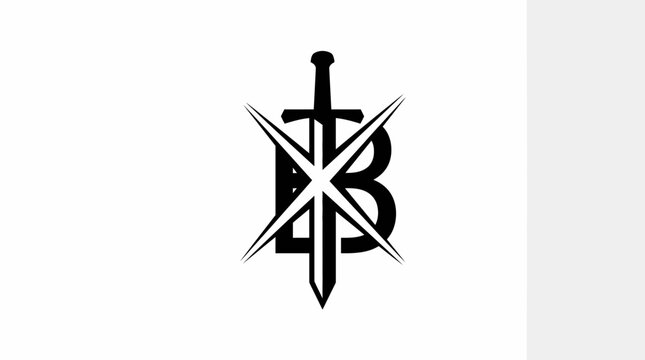 Minimalist sword and letter B monogram logo icon.