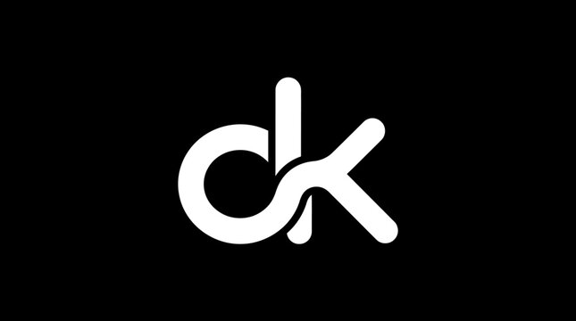 Minimalist lowercase dk monogram logo on black background.