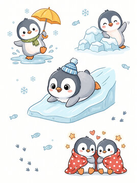 cute vector pinguins drawing
