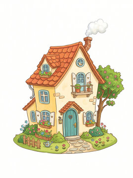 house and tree vector drawing