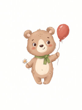 cute teddy with red ball bear vector drawing