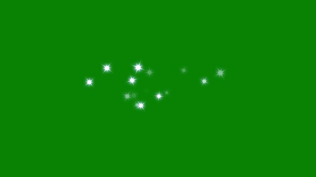 Glowing white glitter sparkle animation with twinkling star particles and magical fairy dust explosion, blinking cartoon shine stars, light effect, star sparkle vector doodles on green screen.4k