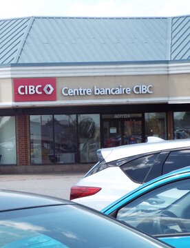 Gatineau,Quebec, Canada &ndash; May 21, 2026:A CIBC bank branch features signage in French as "Centre bancaire CIBC," which means "CIBC Banking Centre" in English at 25 Chem. de la Savane.