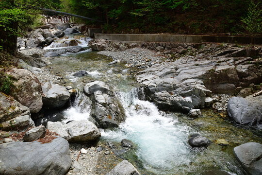 付知峡を流れる付知川の清流（岐阜県中津川市）