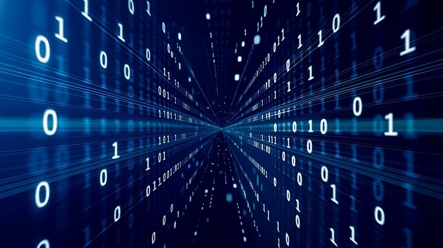 Abstract binary data tunnel representing digital technology and cyberspace communication