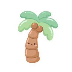 Round Green  coconut Tree Illustration in Cute Kawaii Cartoon Style © Felipe