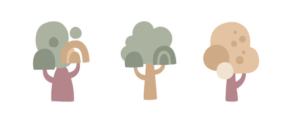 Round Green Tree Illustration in Cute Kawaii Cartoon Style collection © Felipe