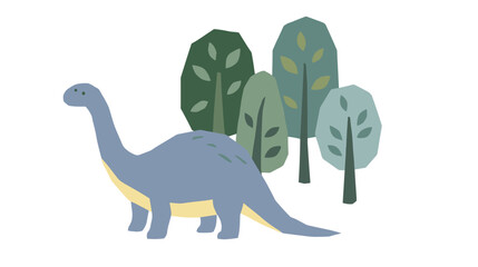 Dinosaur Forest Scene Illustration in Cute Kawaii Cartoon Style © Felipe
