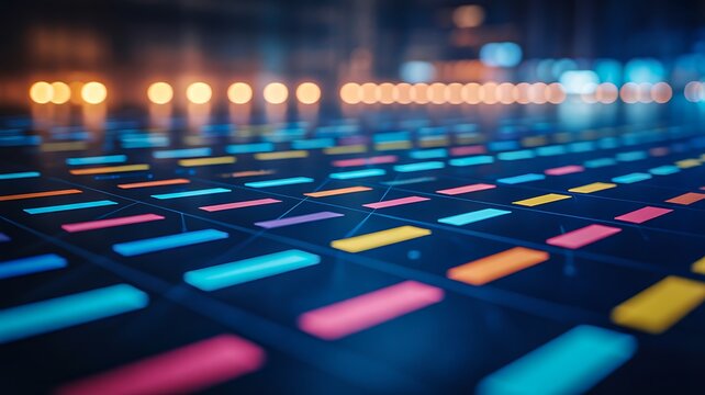 Abstract digital technology background with glowing colorful data grid pattern