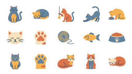 Obraz premium Colorful cat and kitten icon set for pet care designs