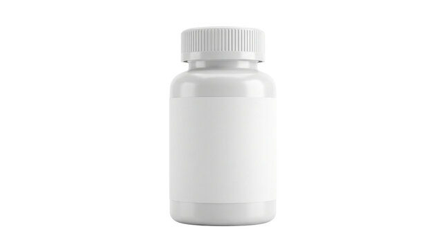 White plastic pill bottle with a blank label isolated against a clean solid white background