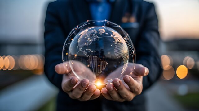 Global business network connection with digital world technology concept
