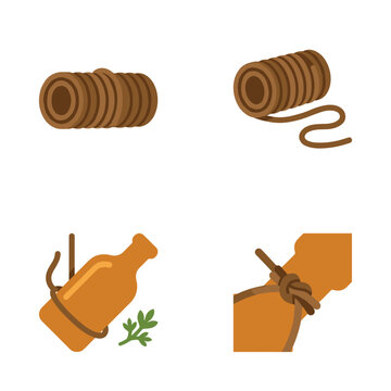 Spool of twine and knot tying illustration, bottle suspended by rope, twine detail, crafting and DIY concepts