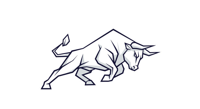 Modern and powerful logo of a charging bull created with clean sharp lines and geometric shapes for a bold and energetic brand identity.