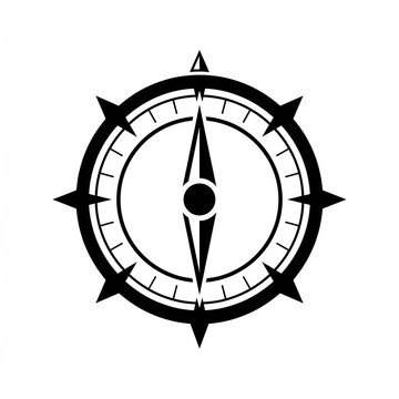 Minimalist Black and White Compass Design with Geometric Arrow Points and Clock Face Style