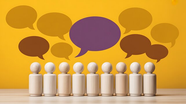 Group of people with speech bubbles representing communication discussion and social interaction concept