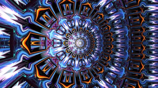 Fairy background coruscating, circulating, blinking and glowing. Fractal transformation of colorful liquids flows movements. Luminous metamorphoses inside abstract curved shapes. 4K UHD 4096x2304