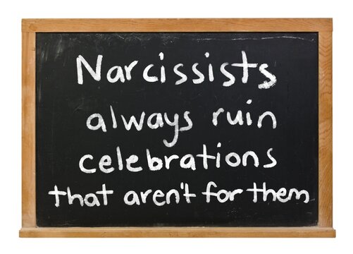 Narcissists always ruin celebrations that aren't for them written in white chalk on a black chalkboard