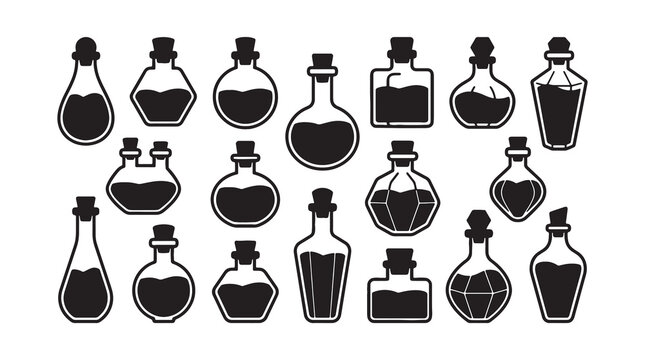 Flat design illustration of empty glass bottles with stoppers