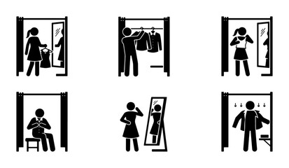 Fitting Room Icons, Changing Booth Pictograms, Retail Fashion Shopping, Vector Set © Sriti