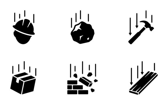 Falling Objects Safety Icons, Construction Hazard Symbols, Danger Warning Signs, Industrial Risk Pictograms