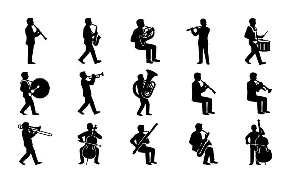 Musician Silhouettes Collection: Jazz Band, Orchestra, Solo Performers, Instruments