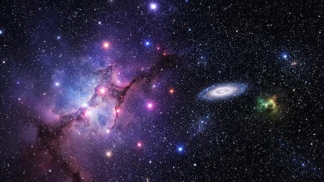 The stunning galaxy cluster shines brightly in deep space with stars and planets