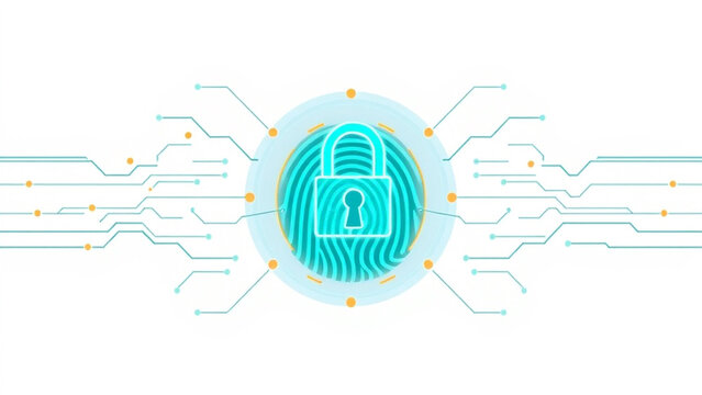 Biometric Fingerprint Scan And Digital Padlock Cyber Security Vector