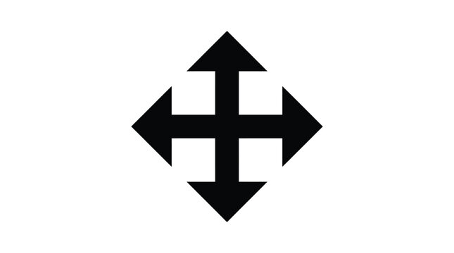 A black four-pointed arrow symbol is displayed on a white background.