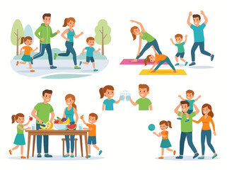 Fototapeta premium Happy family engaging in various healthy lifestyle activities together.