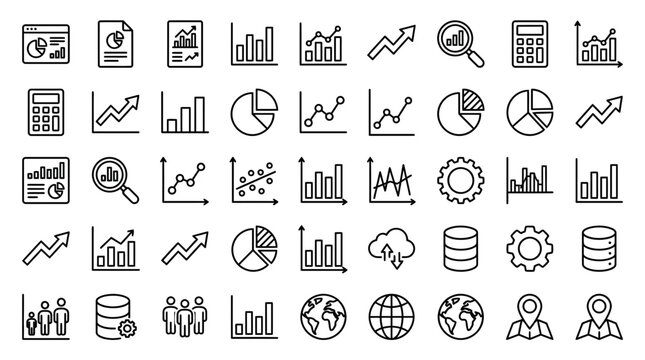 Business data analysis and financial graph icon set with analysis, business
