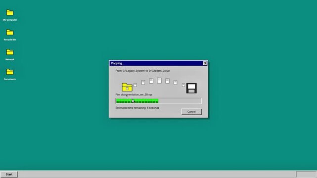 Retro Computer Desktop File Copying Progress Bar Animation