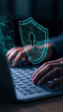 Cybersecurity and digital data protection with shield and security keyhole icon