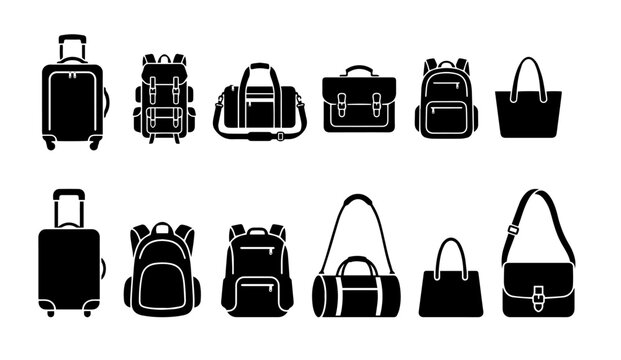 Luggage bags backpacks and suitcases icon set travel baggage shapes vector