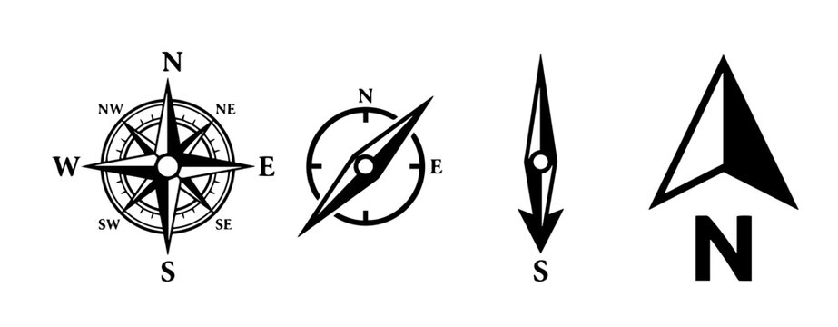 Compass rose and north arrow icon set navigation map pointer vector