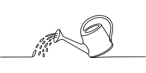 Watering Can Continuous Line Drawing Garden Vector © Sahor
