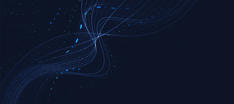 Cyberspace Abstract Blue Particles Stars Dark Digital Space Technology Banner Background