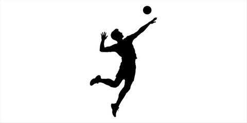 Volleyball player silhouettes jumping to hit ball with volleyball silhouette athletic training competition outdoors activity. Volleyball Player Jumping and Spiking Ball - Silhouette Graphic.Volleyball © Arman