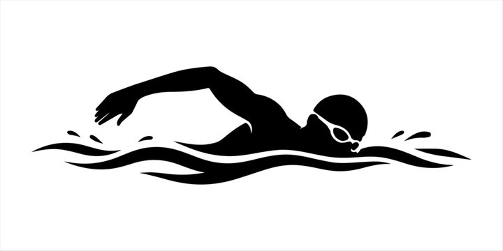 Stickman swimming stroke silhouette set, Stickman swimmer freestyle and backstroke icons, Stickman aquatic sport athlete collection. Swimmer athlete black silhouette vector illustration swimming crawl